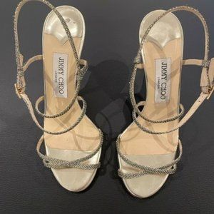 Jimmy Choo Gold Glitter Lame Elaine Strappy Sandals Size 36.5/6.5